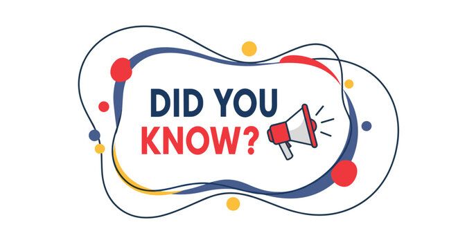 Informative text message Did You Know in a stylized speech bubble with a megaphone and colorful abstract dots representing trivia and facts.