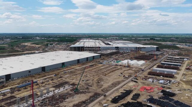 Aerial view of the byd car factory construction site in szeged hungary