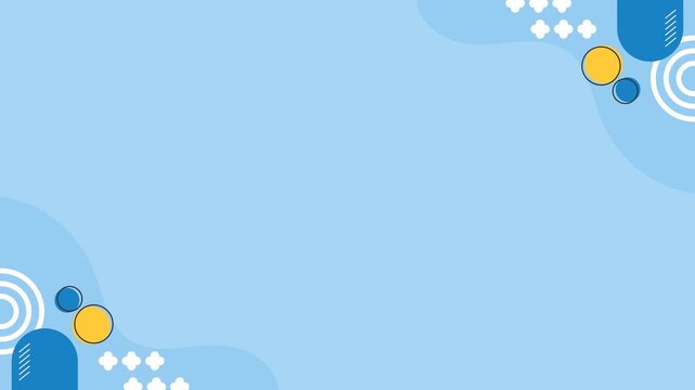 Seamless loop animation of a light blue copy space background with abstract geometric objects moving in the corners, providing a clean frame layout for presentation content