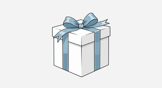 A simple white box adorned with a light blue ribbon and bow
