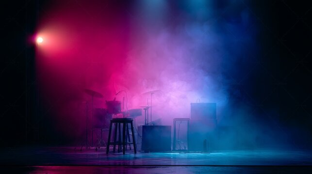 Empty Live Music Stage With Dramatic Colored Stage Lighting