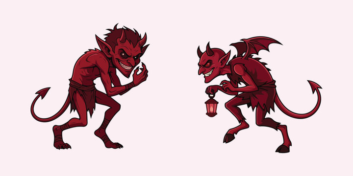 Scary Red Demon Cartoon Characters for Halloween Designs