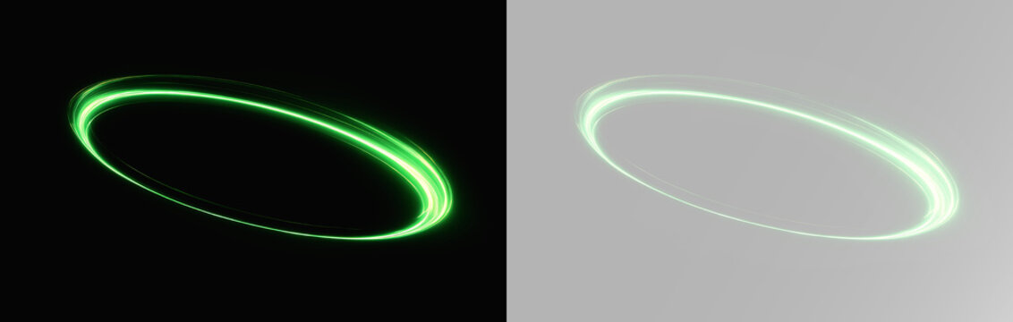 Abstract futuristic green glow ellipse with neon energy lines and modern luminous sci fi portal effect