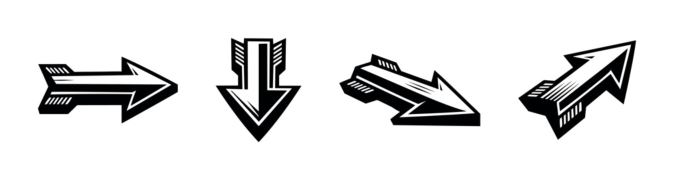 Set of four stylized black arrows pointing in different directions
