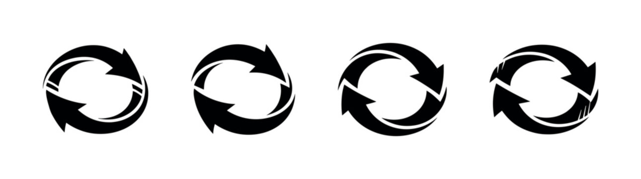 Set of four black circular arrow icons representing refresh or recycle concepts