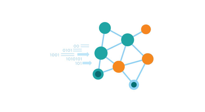 network connection diagram with binary code on white background