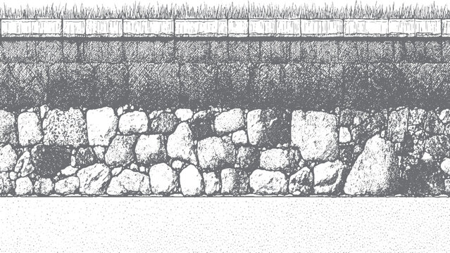 Architectural Landscape Hatch Pattern Set Featuring Grass Stone Wall and Water Surface Textures marvel 
