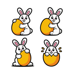 Fototapeta premium Set of Easter Bunny Characters | Cute Easter Rabbits Collection with Spring Holiday Elements