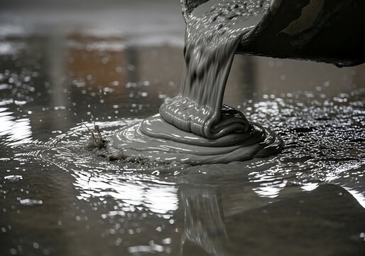 Close-up of Wet Concrete Pouring onto Floor at Construction Site