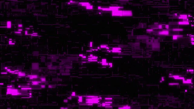 Abstract digital background with pink neon rectangles and pixel blocks, glitch and screen crash effect, concept of cybersecurity, hacker attack.