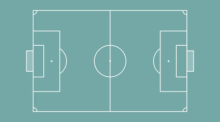 Flat Soccer Field Background with White Line Markings Minimal Football Stadium Pitch Vector Illustration © Jabeda