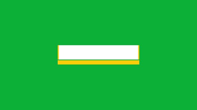 Minimalist lower third text box animation with yellow elements on chroma key green screen background.