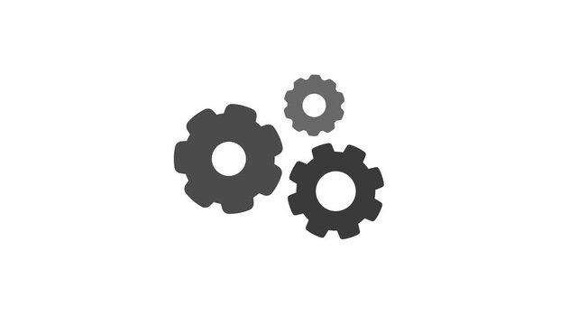 Animated three cogs spinning together and disappearing. Clean team work, business mechanism and technical process concept on white