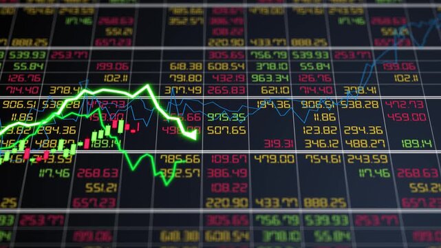 Digital graph chart on display concept, large display of daily price and quotation value, Indicator financial stock