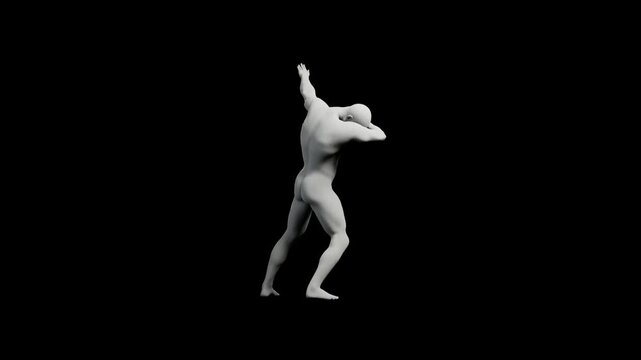 Mannequin dabbing in black studio