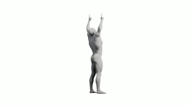 Figure model in victory pose against white background