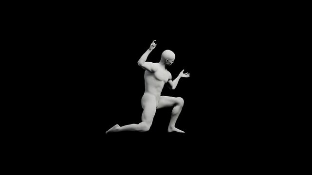 Naked figure reaching upward in powerful pose