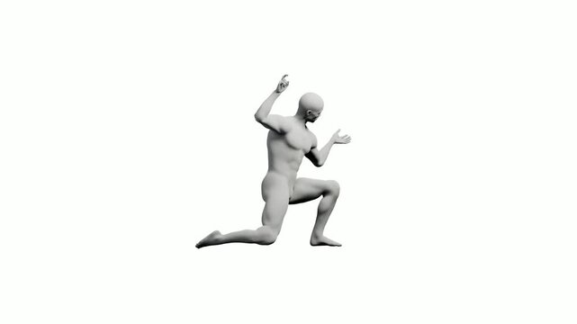 Naked figure reaching upward in powerful pose