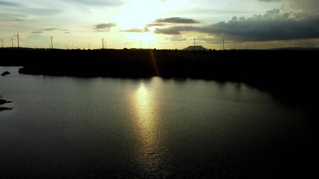 Sunset Aerial View at Chang Tok Tai Reservoir, Thepharak, Korat Thailand