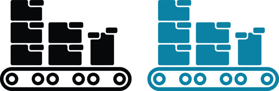 Colorful and black block puzzle pieces on conveyor belts Vector