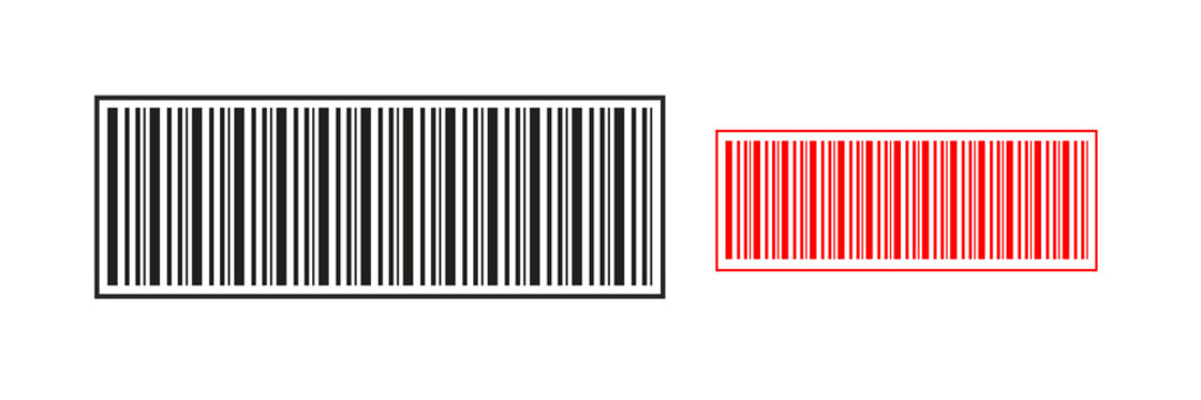 Set of two barcode icons, black and red vector illustrations isolated on transparent background