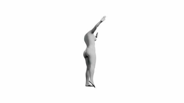 Mannequin dabbing in white studio