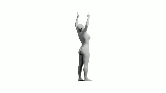 Figure model in victory pose against white background
