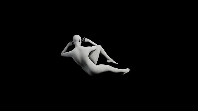 Mannequin gesturing in contemplative pose against black background