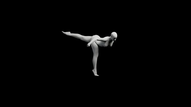3D figure model balancing on one leg