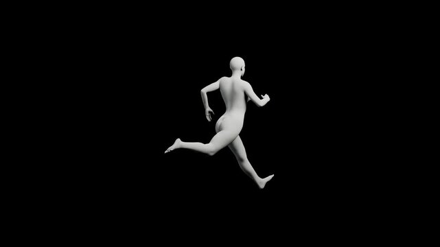 3D running figure model on black background