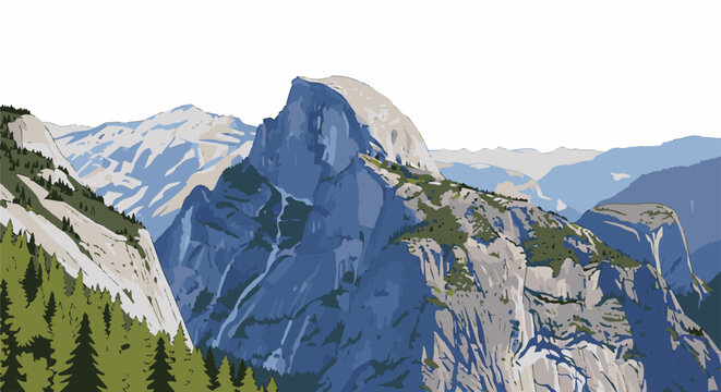 Majestic mountain peaks with forested slopes under a bright sky