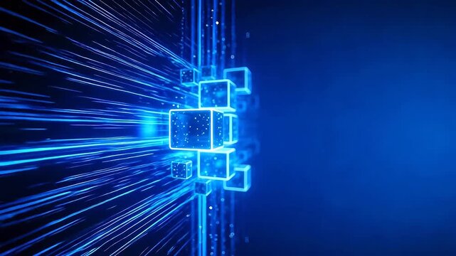 Blue glowing cubes in digital space