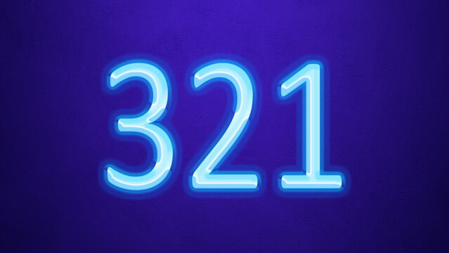 Glowing blue number design of 321 on blue background.
