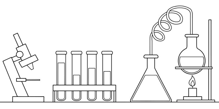 Laboratory table graphic black white sketch illustration vector 