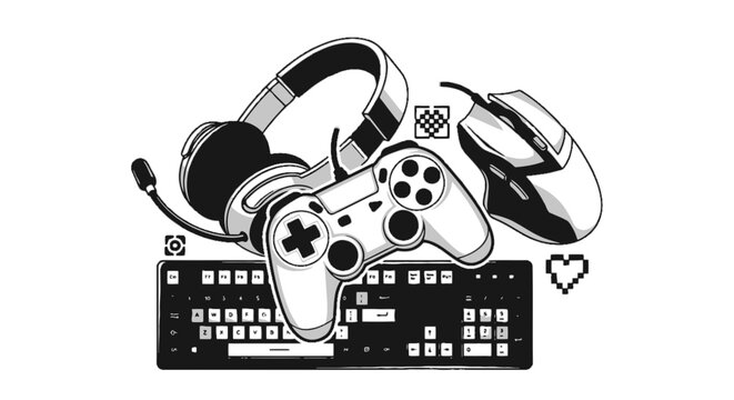 Gaming controller with headset and mouse.