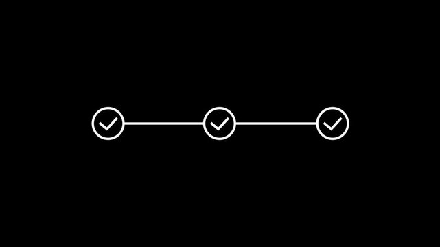 animated timeline infographic showing animation step-by-step processing with looping progress checkpoint with a transparent 4k video