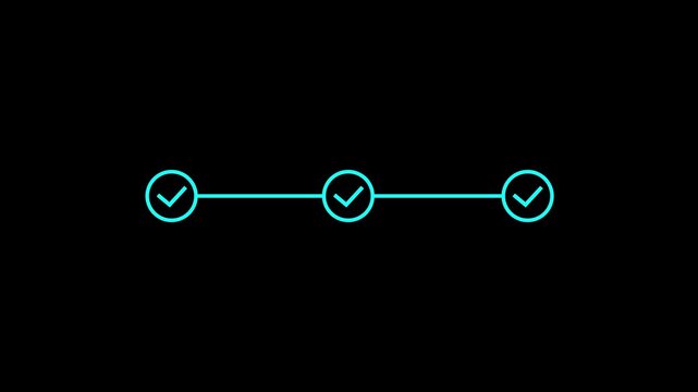 animated timeline infographic showing animation step-by-step processing with looping progress checkpoint with a transparent 4k video