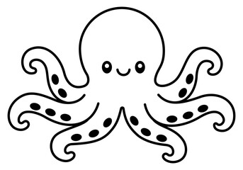 Cute black octopus illustration, simple monochrome sea animal clipart isolated on light background, marine life icon for sticker, logo, print, poster, card and apparel design © Mirikiteki