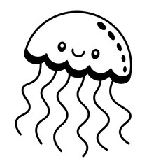 Naklejka premium Cute black jellyfish illustration, simple monochrome marine animal clipart isolated, sea life icon for sticker, logo, print, poster, card, apparel and decorative design