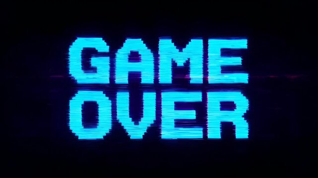 Glitch Game Over Distortion Progress Retro Arcade Video Pixel Font Neon Cyan Blue Text Black Background SEO Friendly Title