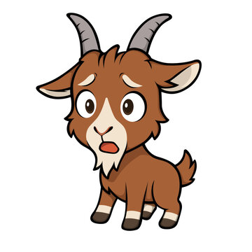 Surprised cartoon goat with wide eyes, shocked farm animal expression, vector illustration