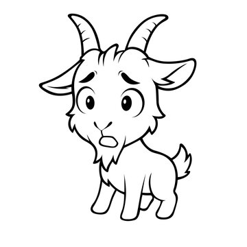 Worried cartoon goat in outline, line art showing concern, simple animal illustration