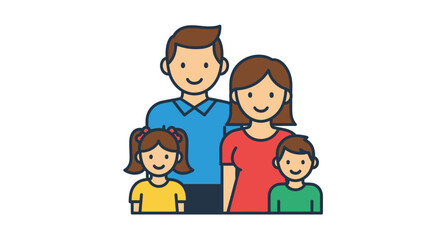 Fototapeta premium family illustration with parents and two children colorful line art
