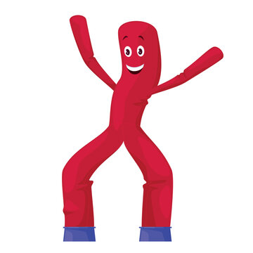 An illustration of an inflatable Aeroman figure with his arms raised on a plain white background, advertising and enticing people to attend an event.