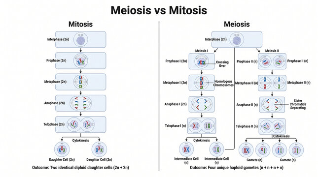 Comparison of mitosis and meiosis cell division processes