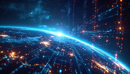 Obraz premium Ephemeral luminescence, digital convergence, celestial pathways, vibrant networks.