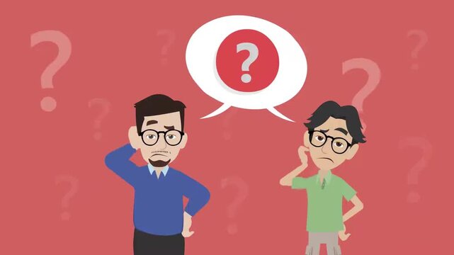 Two Men Looking Confused with Question Marks Above Heads for Thinking and Problem Solving Animation