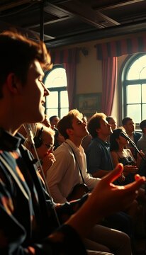 Ensemble of performers lost in the rhythm, a curated audience mesmerized by sound, vintage photographic feel,  cinematic shot,  energetic audience