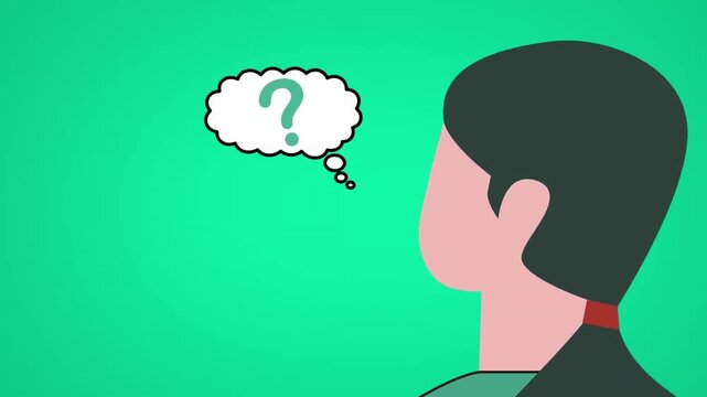 Profile View Silhouette of Man Head with Thought Bubble and Question Mark inside Concept Animation