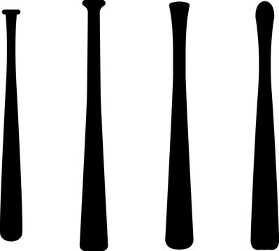Baseball bat types icons set. Vector image collection of baseball Bat Knobs. Baseball diamond Size and Dimension Vector Drawing Illustration. Baseball field. Baseball infield markings.